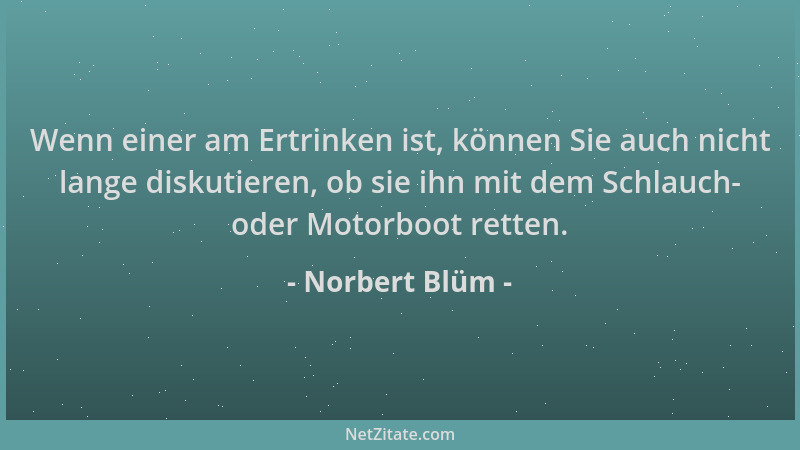 Norbert Blüm - Wenn einer am Ertrinken ist, können Sie auch nicht lange diskutieren, ob sie ihn mit dem Schlauch- oder Moto...