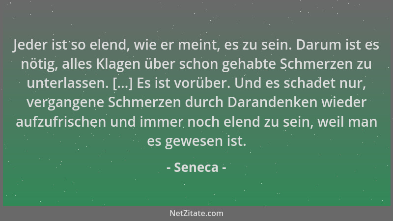 Seneca - Jeder ist so elend, wie er meint, es zu sein. Darum ist es nötig, alles Klagen über schon gehabte Schmerzen zu unt...