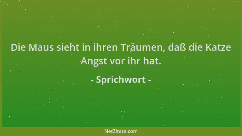 Sprichwort - Die Maus sieht in ihren Träumen, daß die Katze Angst vor ihr hat....