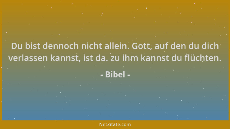 Bibel - Du bist dennoch nicht allein. Gott, auf den du dich verlassen kannst, ist da. zu ihm kannst du flüchten....