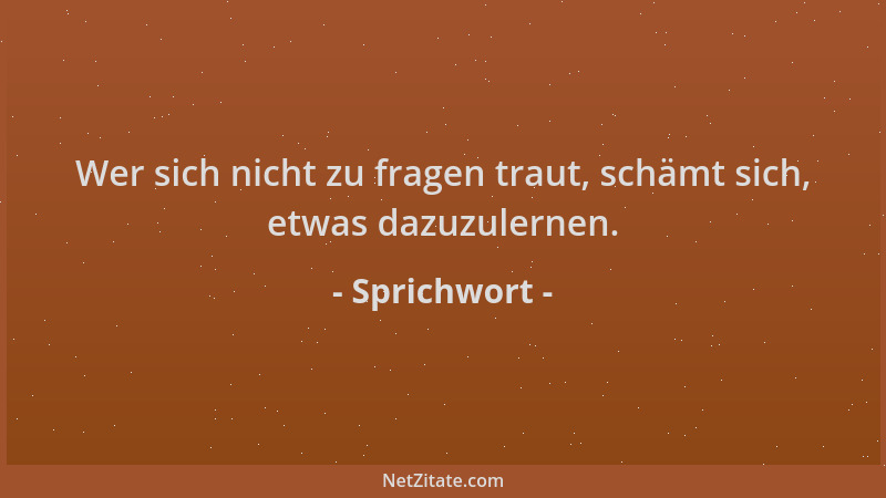 Sprichwort - Wer sich nicht zu fragen traut, schämt sich, etwas dazuzulernen....