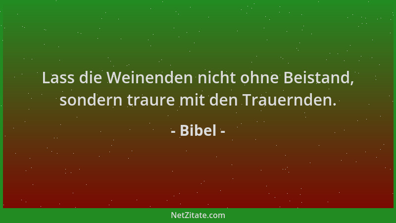 Bibel - Lass die Weinenden nicht ohne Beistand, sondern traure mit den Trauernden....