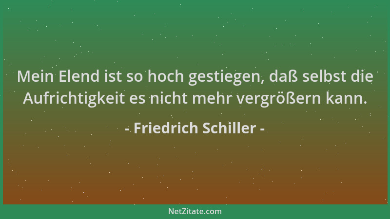 Friedrich Schiller - Mein Elend ist so hoch gestiegen, daß selbst die Aufrichtigkeit es nicht mehr vergrößern kann....