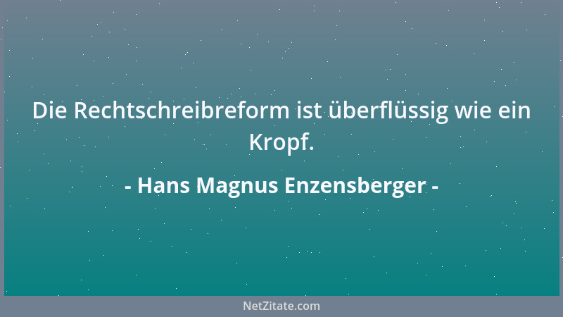 Hans Magnus Enzensberger - Die Rechtschreibreform ist überflüssig wie ein Kropf....