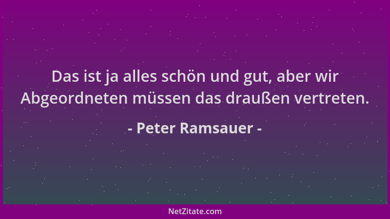Peter Ramsauer - Das ist ja alles schön und gut, aber wir Abgeordneten müssen das draußen vertreten....