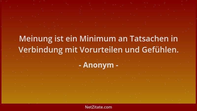 Anonym - Meinung ist ein Minimum an Tatsachen in Verbindung mit Vorurteilen und Gefühlen....