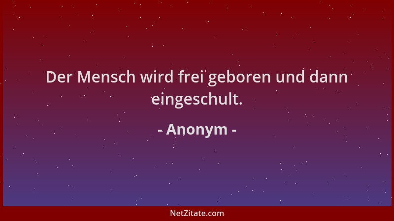 Anonym - Der Mensch wird frei geboren und dann eingeschult....