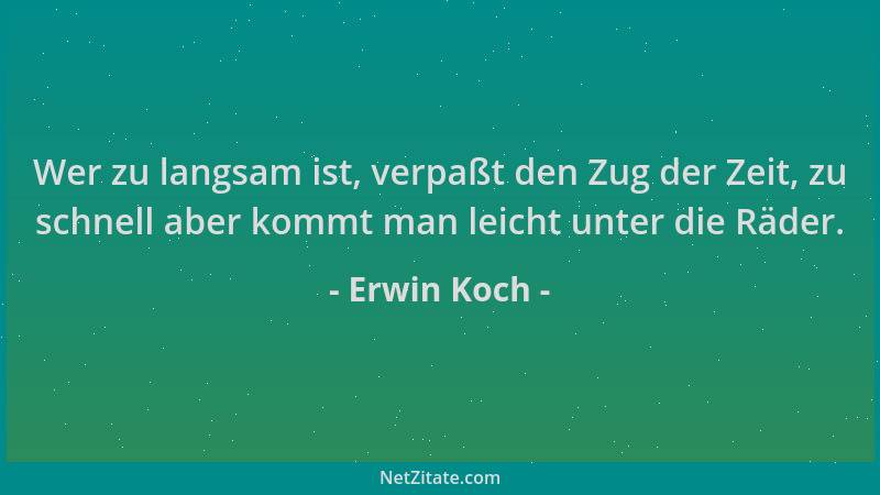 Erwin Koch - Wer zu langsam ist, verpaßt den Zug der Zeit, zu schnell aber kommt man leicht unter die Räder....