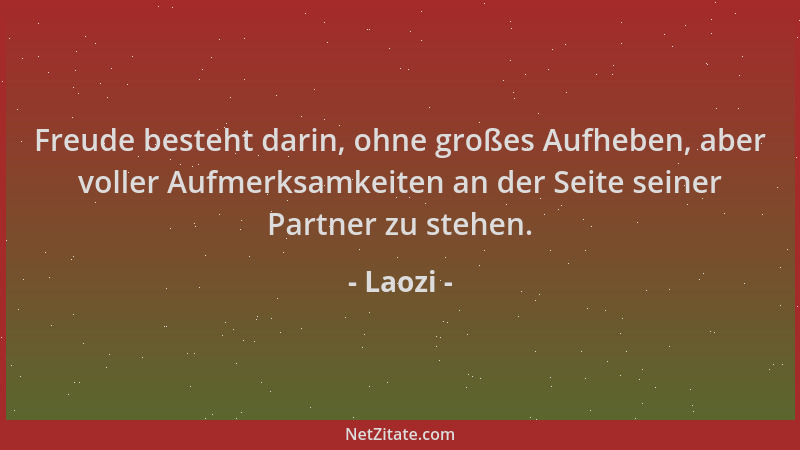 Laozi - Freude besteht darin, ohne großes Aufheben, aber voller Aufmerksamkeiten an der Seite seiner Partner zu stehen....