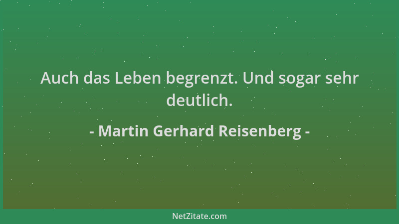Martin Gerhard Reisenberg - Auch das Leben begrenzt. Und sogar sehr deutlich....