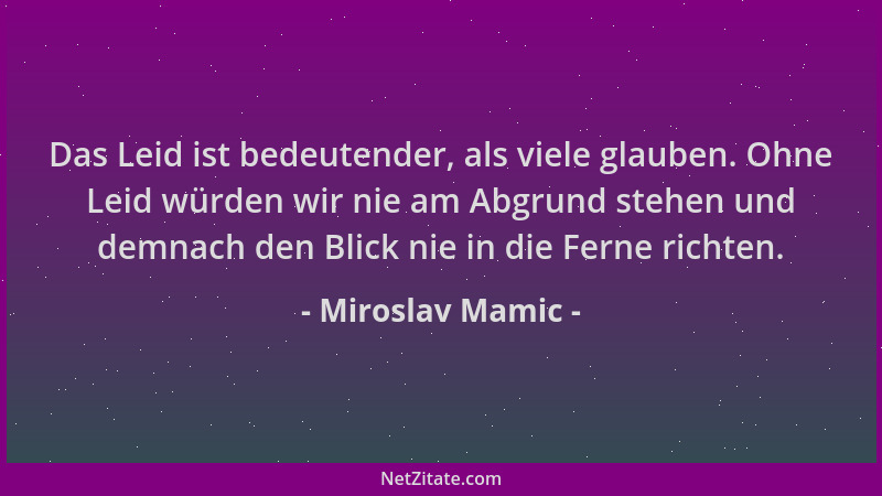 Miroslav Mamic - Das Leid ist bedeutender, als viele glauben. Ohne Leid würden wir nie am Abgrund stehen und demnach den Bl...