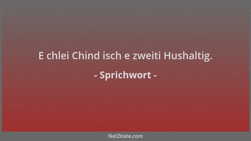 Sprichwort - E chlei Chind isch e zweiti Hushaltig....