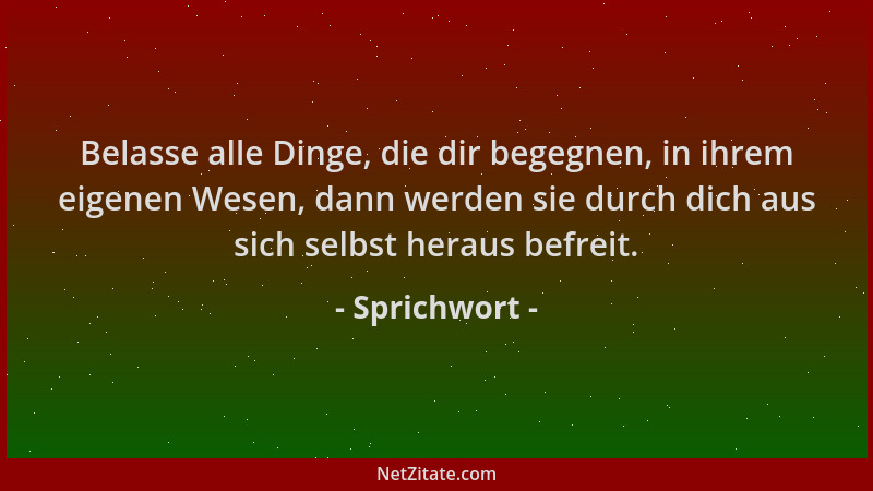 Sprichwort - Belasse alle Dinge, die dir begegnen, in ihrem eigenen Wesen, dann werden sie durch dich aus sich selbst herau...