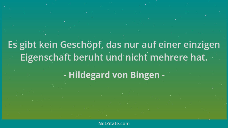 Hildegard von Bingen - Es gibt kein Geschöpf, das nur auf einer einzigen Eigenschaft beruht und nicht mehrere hat....