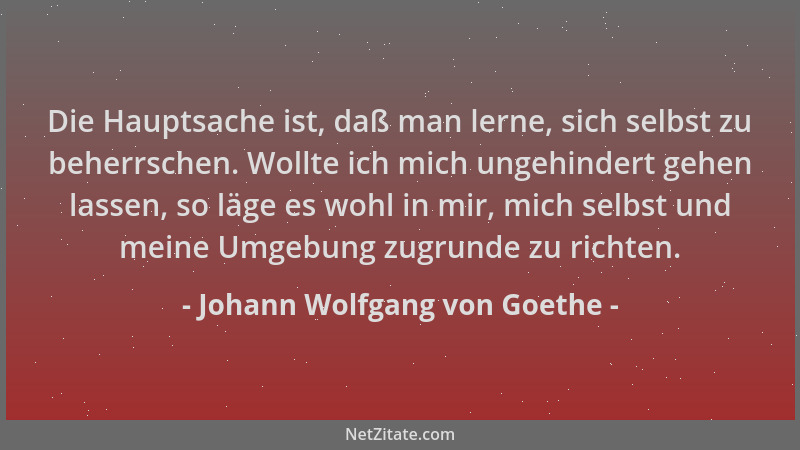 Johann Wolfgang von Goethe - Die Hauptsache ist, daß man lerne, sich selbst zu beherrschen. Wollte ich mich ungehindert geh...