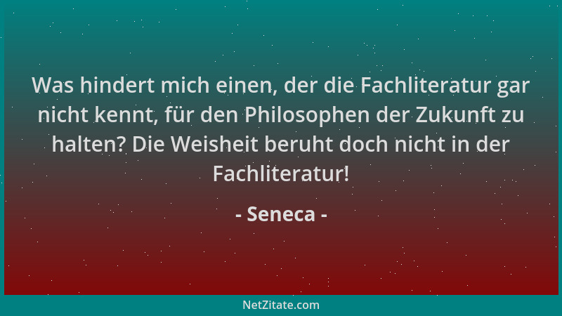 Seneca - Was hindert mich einen, der die Fachliteratur gar nicht kennt, für den Philosophen der Zukunft zu halten? Die Weis...