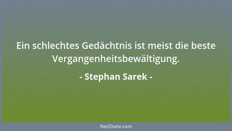 Stephan Sarek - Ein schlechtes Gedächtnis ist meist die beste Vergangenheitsbewältigung....