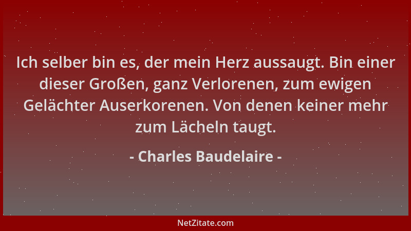 Charles Baudelaire - Ich selber bin es, der mein Herz aussaugt. Bin einer dieser Großen, ganz Verlorenen, zum ewigen Geläch...