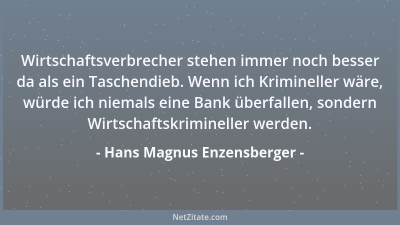 Hans Magnus Enzensberger - Wirtschaftsverbrecher stehen immer noch besser da als ein Taschendieb. Wenn ich Krimineller wäre...