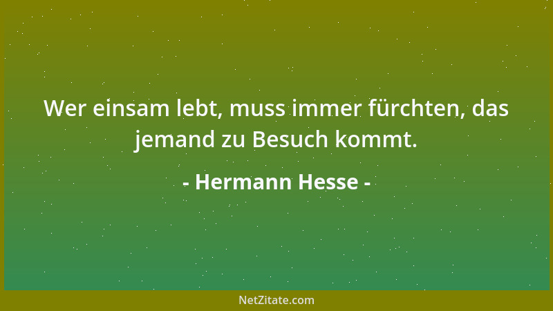 Hermann Hesse - Wer einsam lebt, muss immer fürchten, das jemand zu Besuch kommt....
