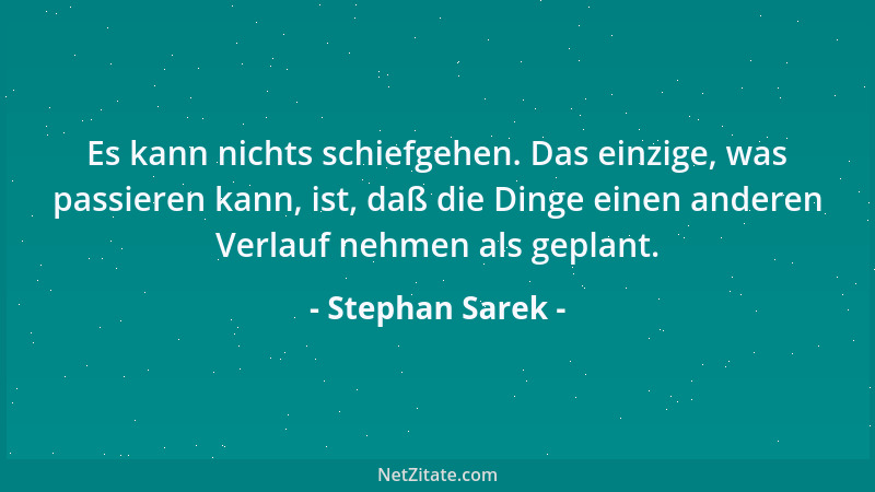 Stephan Sarek - Es kann nichts schiefgehen. Das einzige, was passieren kann, ist, daß die Dinge einen anderen Verlauf nehme...