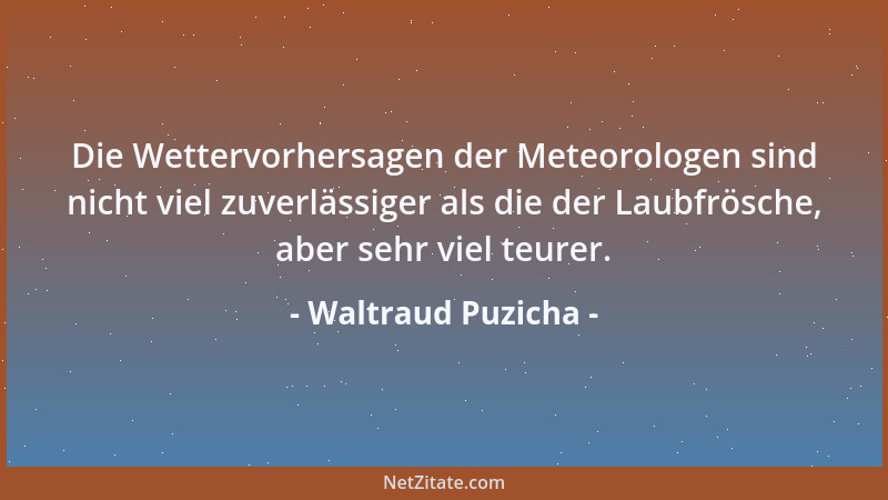 Waltraud Puzicha - Die Wettervorhersagen der Meteorologen sind nicht viel zuverlässiger als die der Laubfrösche, aber sehr...