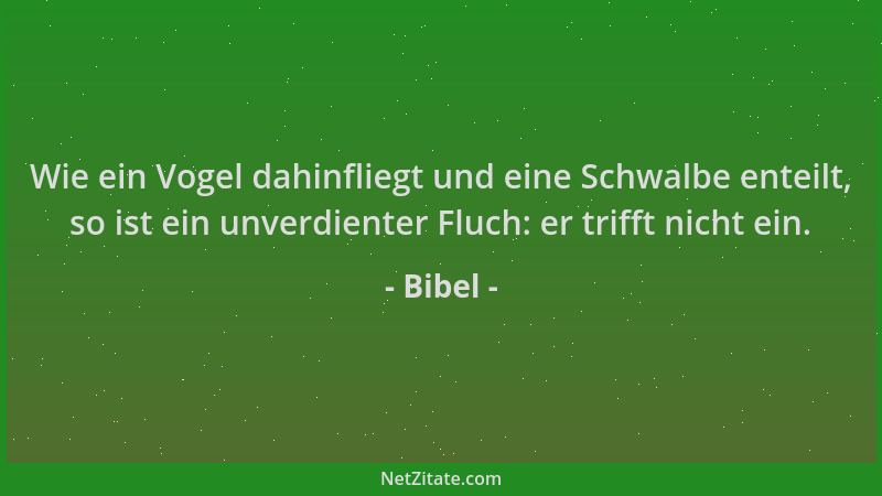 Bibel - Wie ein Vogel dahinfliegt und eine Schwalbe enteilt, so ist ein unverdienter Fluch: er trifft nicht ein....