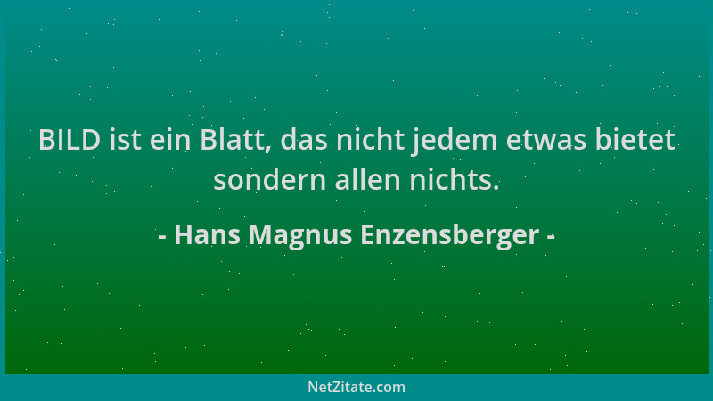 Hans Magnus Enzensberger - BILD ist ein Blatt, das nicht jedem etwas bietet sondern allen nichts....
