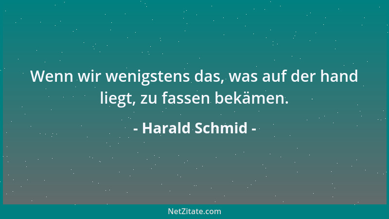 Harald Schmid - Wenn wir wenigstens das, was auf der hand liegt, zu fassen bekämen....