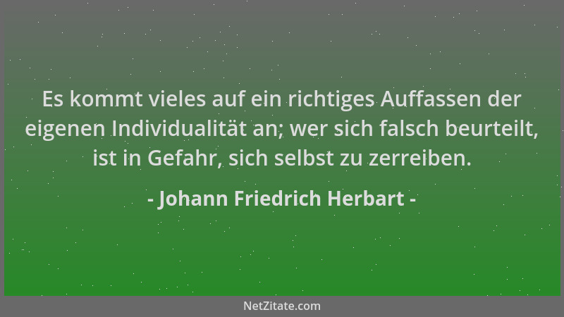 Johann Friedrich Herbart - Es kommt vieles auf ein richtiges Auffassen der eigenen Individualität an; wer sich falsch beurt...