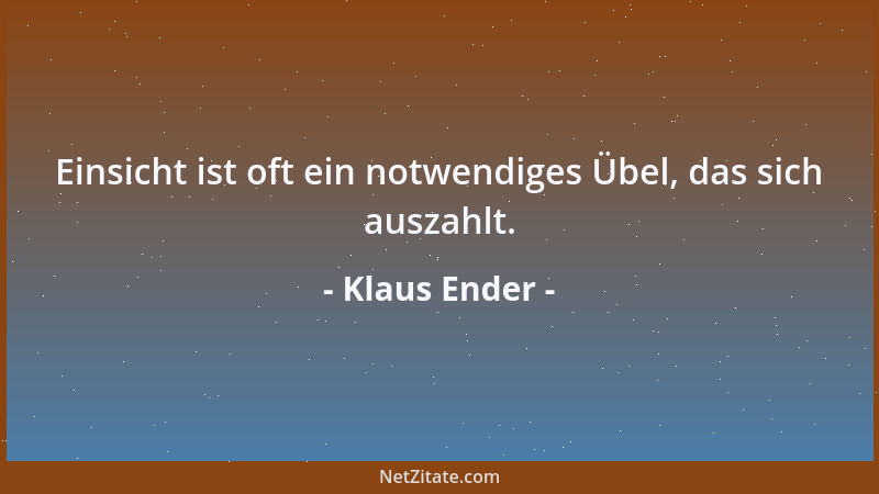 Klaus Ender - Einsicht ist oft ein notwendiges Übel, das sich auszahlt....