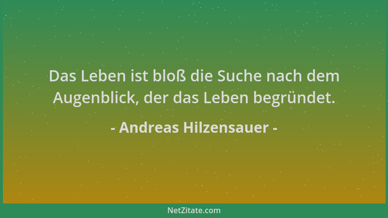 Andreas Hilzensauer - Das Leben ist bloß die Suche nach dem Augenblick, der das Leben begründet....