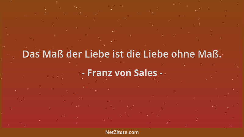 Franz von Sales - Das Maß der Liebe ist die Liebe ohne Maß....