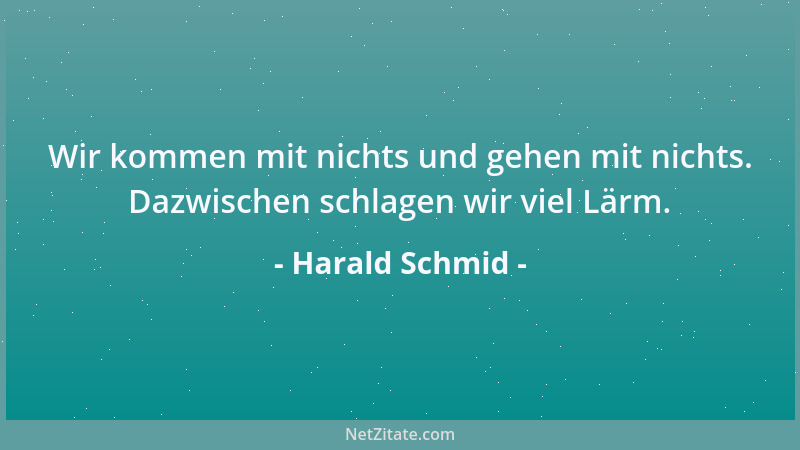 Harald Schmid - Wir kommen mit nichts und gehen mit nichts. Dazwischen schlagen wir viel Lärm....
