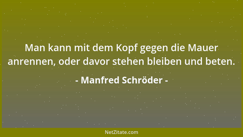 Manfred Schröder - Man kann mit dem Kopf gegen die Mauer anrennen, oder davor stehen bleiben und beten....