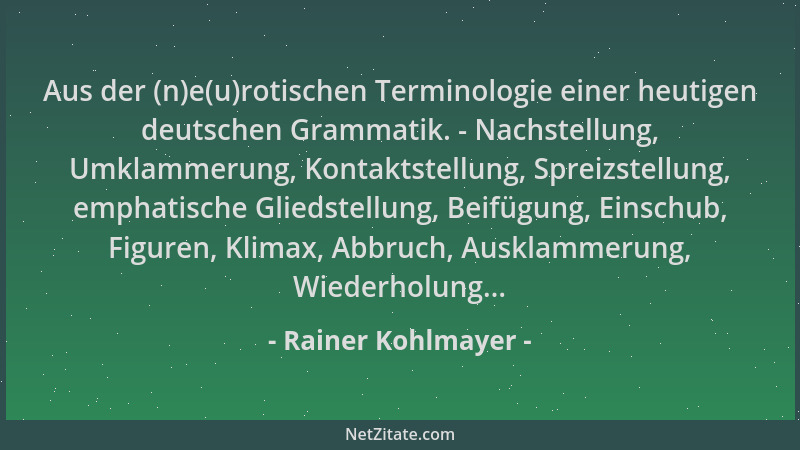 Rainer Kohlmayer - Aus der (n)e(u)rotischen Terminologie einer heutigen deutschen Grammatik. - Nachstellung, Umklammerung,...