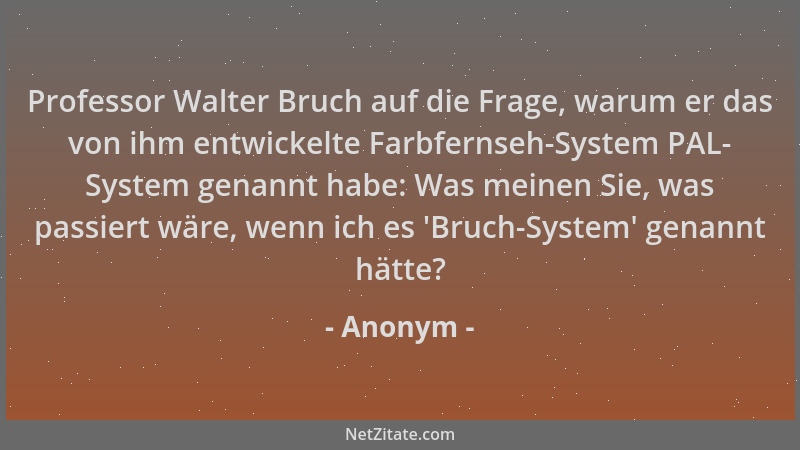 Anonym - Professor Walter Bruch auf die Frage, warum er das von ihm entwickelte Farbfernseh-System PAL- System genannt habe...