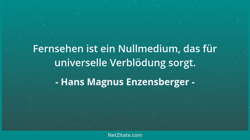 Hans Magnus Enzensberger - Fernsehen ist ein Nullmedium, das für universelle Verblödung sorgt....