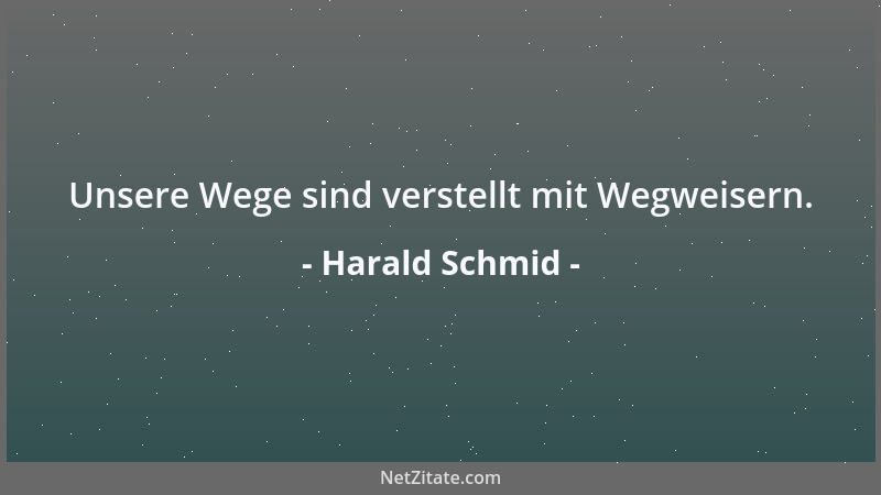 Harald Schmid - Unsere Wege sind verstellt mit Wegweisern....