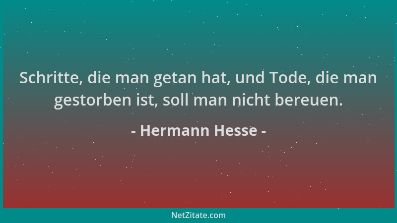 Hermann Hesse - Schritte, die man getan hat, und Tode, die man gestorben ist, soll man nicht bereuen....