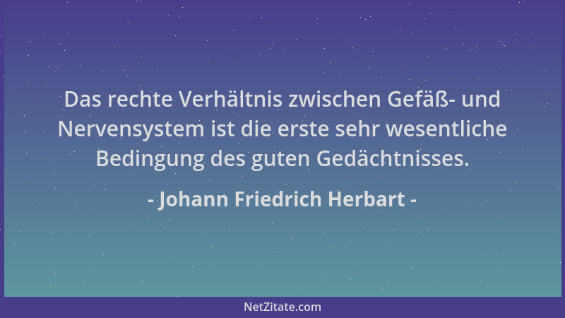 Johann Friedrich Herbart - Das rechte Verhältnis zwischen Gefäß- und Nervensystem ist die erste sehr wesentliche Bedingung...