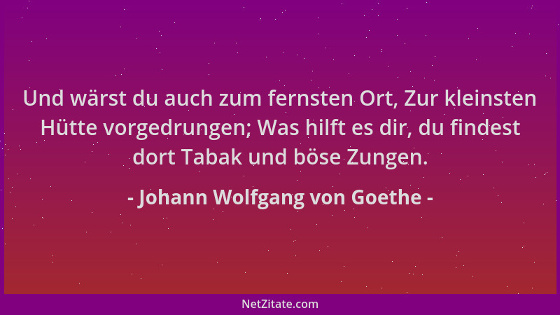 Johann Wolfgang von Goethe - Und wärst du auch zum fernsten Ort, Zur kleinsten Hütte vorgedrungen; Was hilft es dir, du fin...