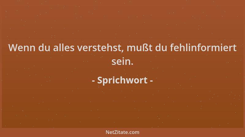 Sprichwort - Wenn du alles verstehst, mußt du fehlinformiert sein....