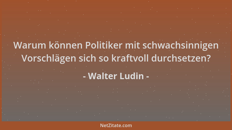 Walter Ludin - Warum können Politiker mit schwachsinnigen Vorschlägen sich so kraftvoll durchsetzen?...