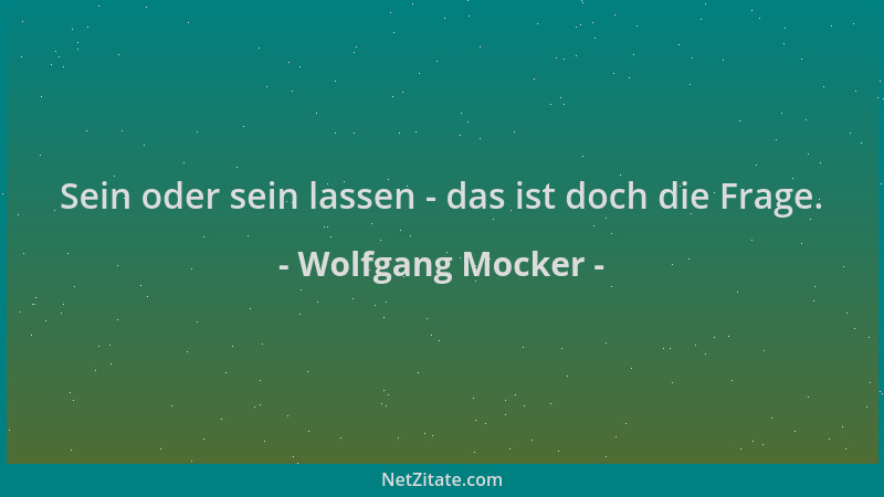 Wolfgang Mocker - Sein oder sein lassen - das ist doch die Frage....