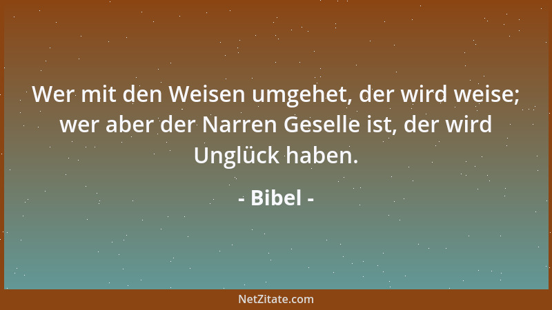 Bibel - Wer mit den Weisen umgehet, der wird weise; wer aber der Narren Geselle ist, der wird Unglück haben....