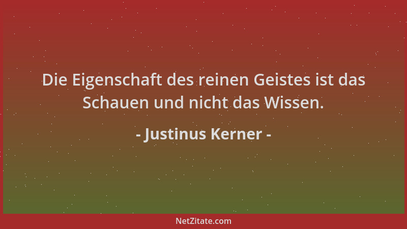 Justinus Kerner - Die Eigenschaft des reinen Geistes ist das Schauen und nicht das Wissen....