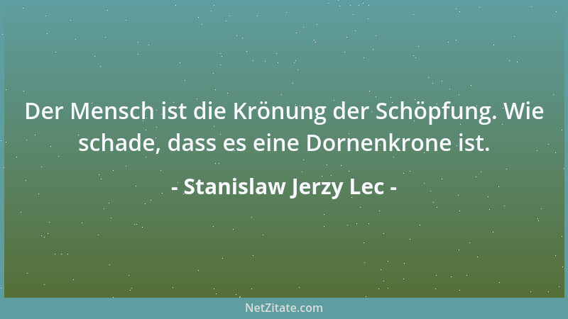 Stanislaw Jerzy Lec - Der Mensch ist die Krönung der Schöpfung. Wie schade, dass es eine Dornenkrone ist....