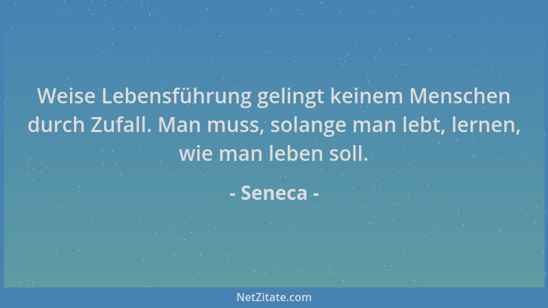 Seneca - Weise Lebensführung gelingt keinem Menschen durch Zufall. Man muss, solange man lebt, lernen, wie man leben soll....