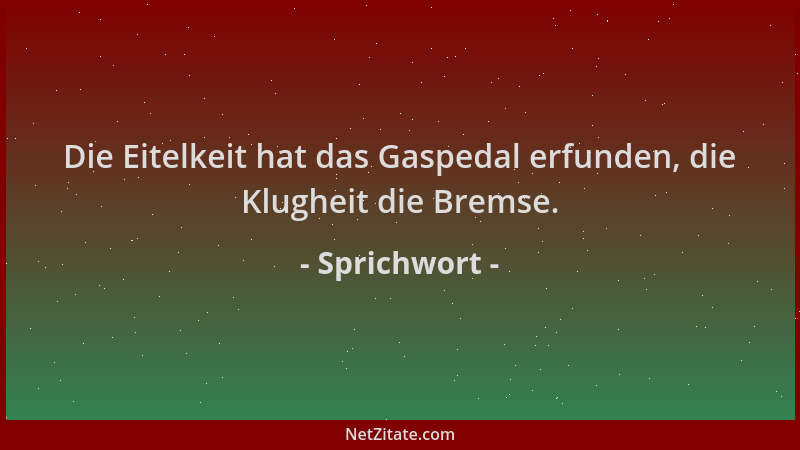 Sprichwort - Die Eitelkeit hat das Gaspedal erfunden, die Klugheit die Bremse....